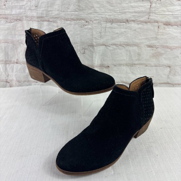 Susina Women's 7 Black Suede Perforated Blakely Ankle Booties - Picture 3 of 9